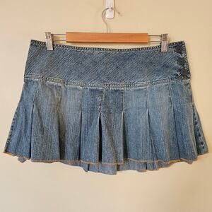 Vintage Y2K Aeropostale Pleated Denim Mini Skirt Sz 9/10 Low Rise Micro Grunge